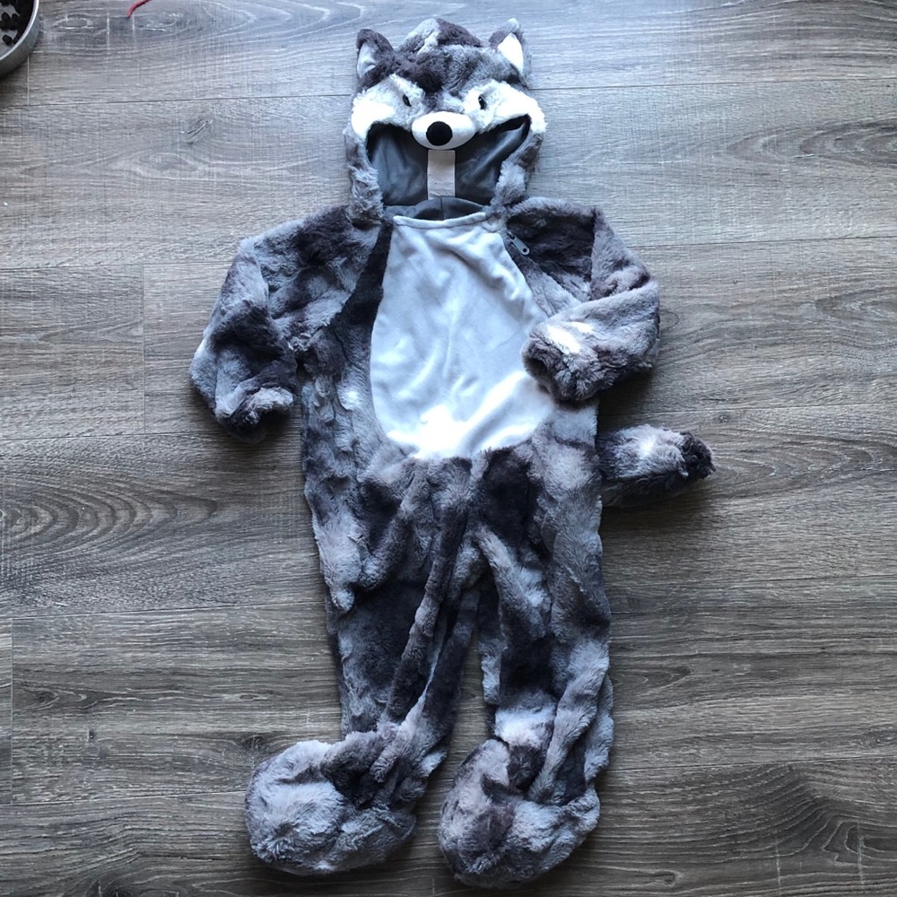 Grey Wolf Plush Kids Costume Hooded One-Piece